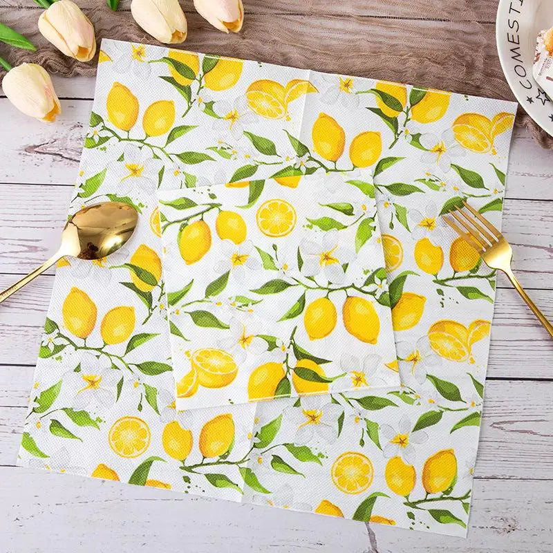 Tough Colorful Printed Napkin Paper Towel Towel Lemon Fruit Party Applicable Wine Glass Decoration Paper Placemat 20Pcs/pac Zpaxo