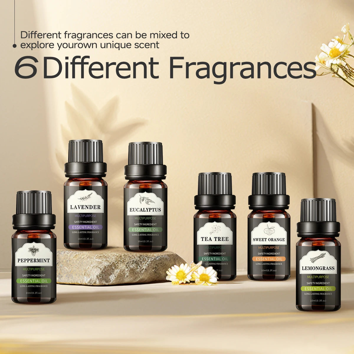 10ml essential oil 6 piece essential oil set: lavender peppermint eucalyptus sweet orange lemonsrass tea tree perfect gift Zpaxo