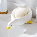 Cute Duck Soap Dish – Self-Draining Plastic Soap Holder Soap Dish Zpaxo White