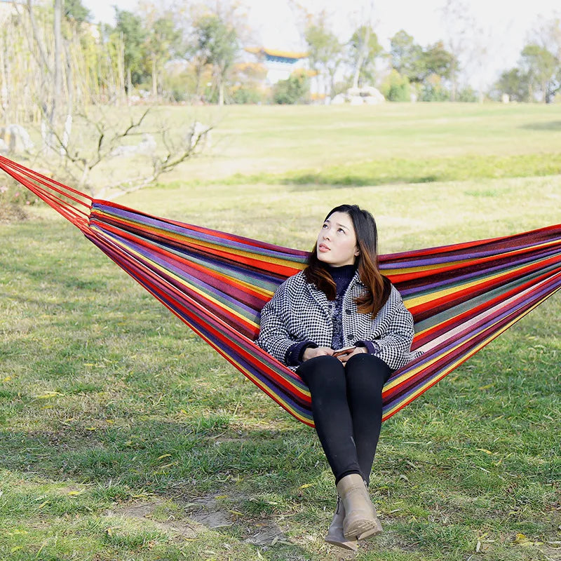 New Creative Canvas Single Hammock Outdoor Courtyard Sleeping Hammock Camping Indoor Children's Swing Thick Striped Hammock Zpaxo