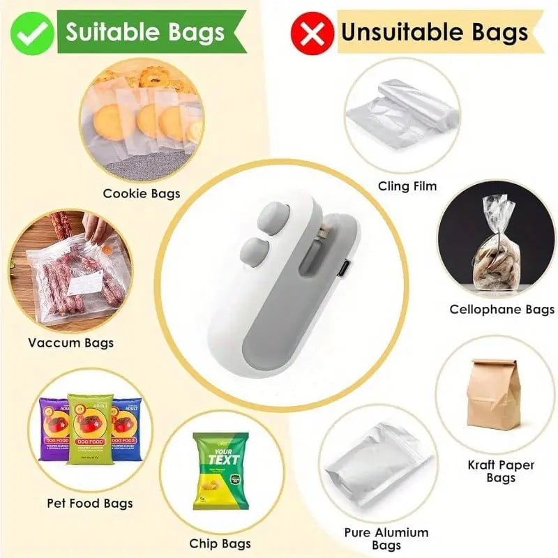 Mini Handheld Heat Sealer 2-in-1 Seal Clip Snack Household Kitchen