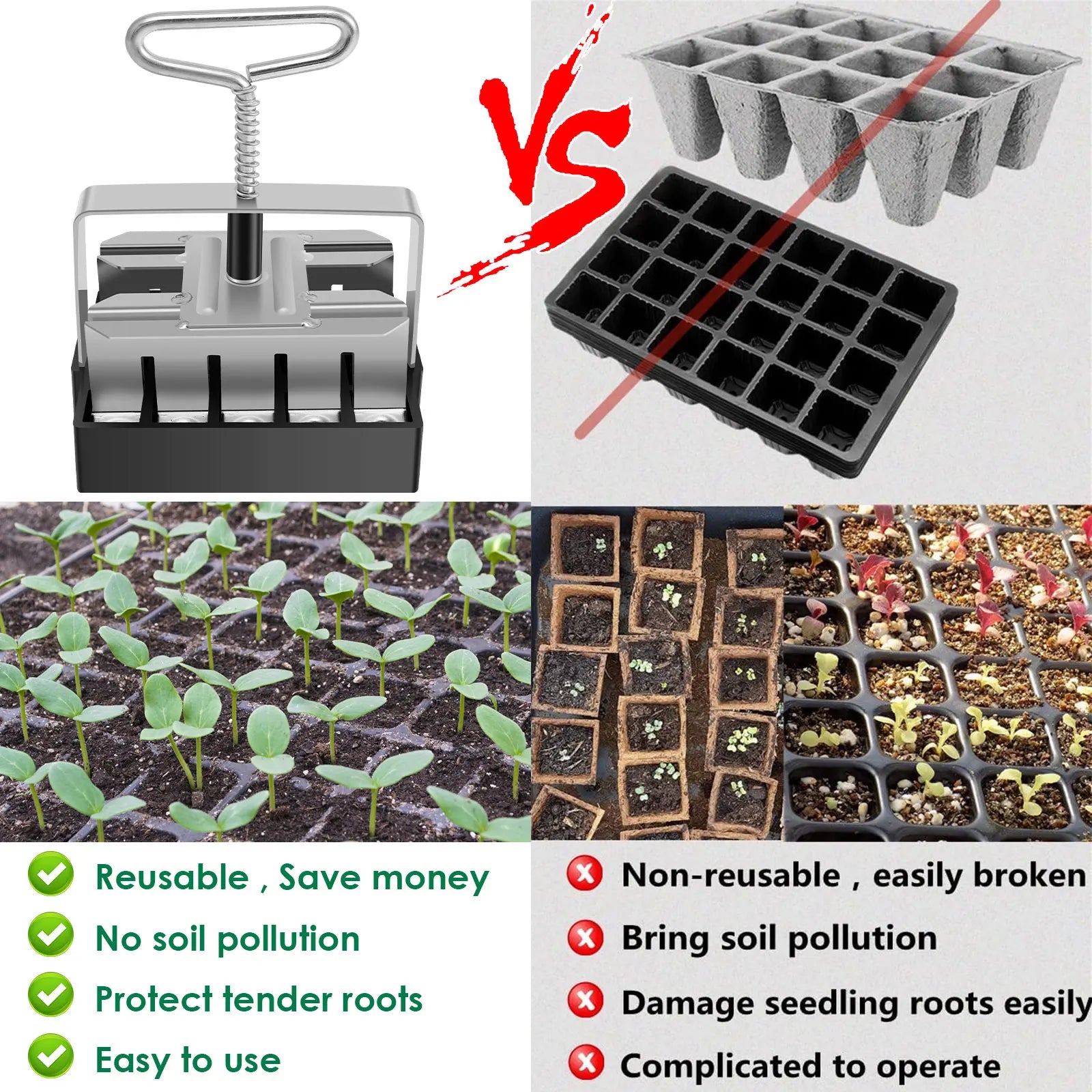 3/4inch Handheld Seedling Soil Blocker Soil Block Maker Stainless Steel Seedling Nursery Tool Durable Soils Blocking Sowing Tool Zpaxo