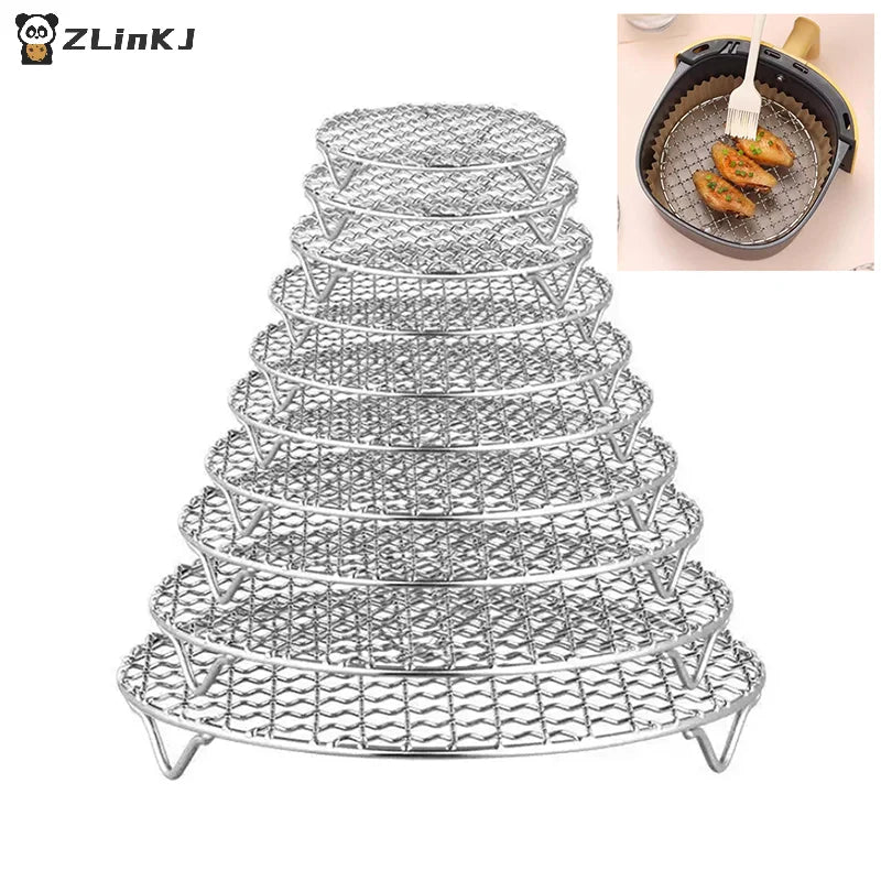 ▶Round Air Fryer Rack With Legs Stackable Grid Grilling Rack Stainless Steel Anti-corrosion For Home Kitchen Oven Steamer Cooker Zpaxo