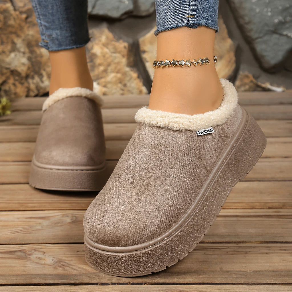 Women Snow Boots 2025 New Round Toe Slip on Soft Warm Shoes Women Winter Solid Color Platform Ankle Boots Woman Zapatos De Mujer Zpaxo
