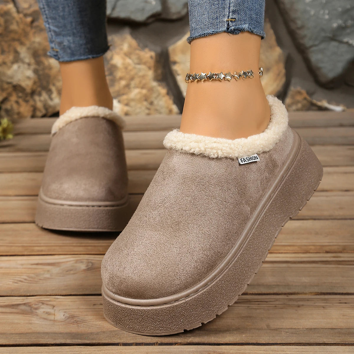 Women Snow Boots 2025 New Round Toe Slip on Soft Warm Shoes Women Winter Solid Color Platform Ankle Boots Woman Zapatos De Mujer Zpaxo