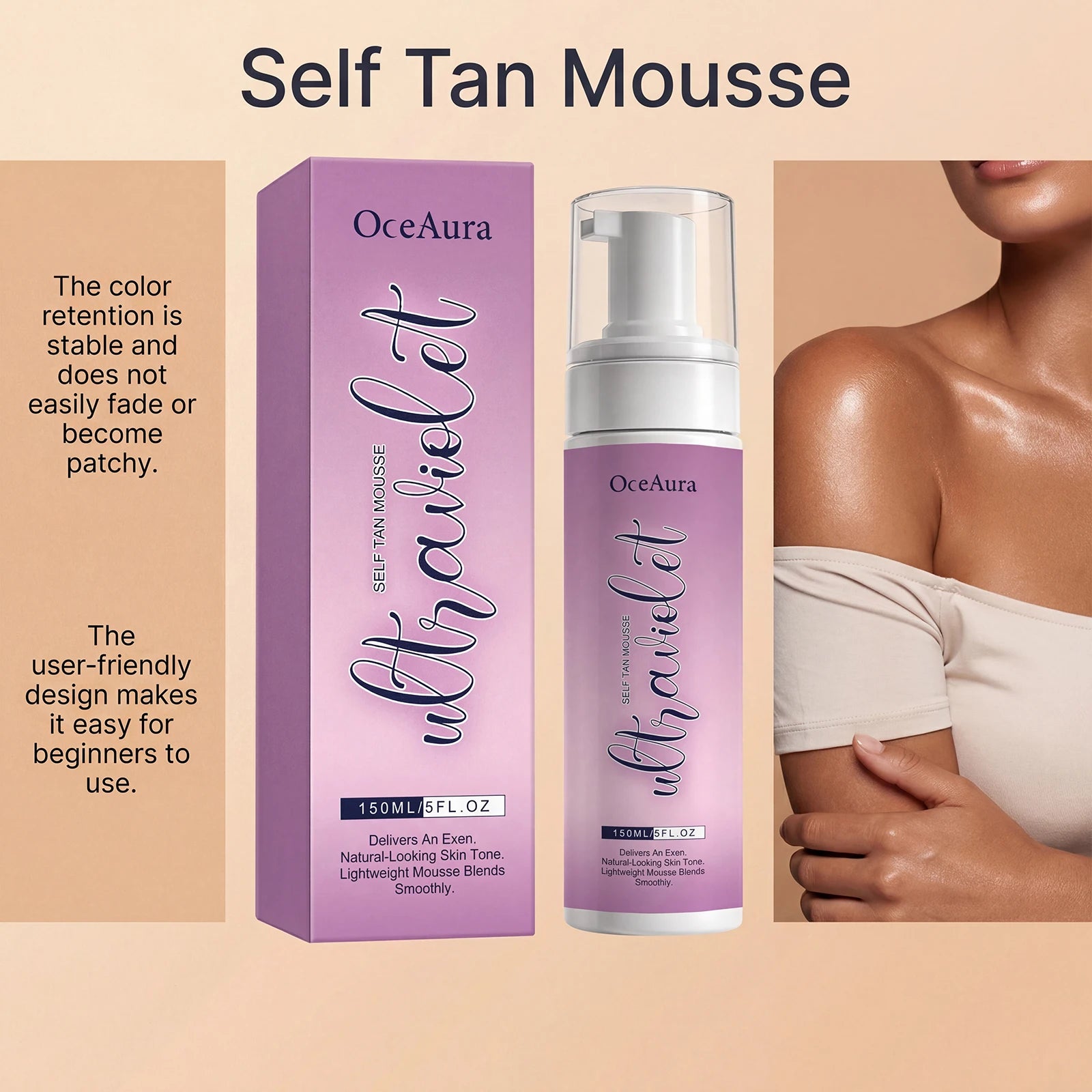 OceAura Self Tan Mousse – Sunless Tanning Foam for Body Self Tanning Mousse Zpaxo