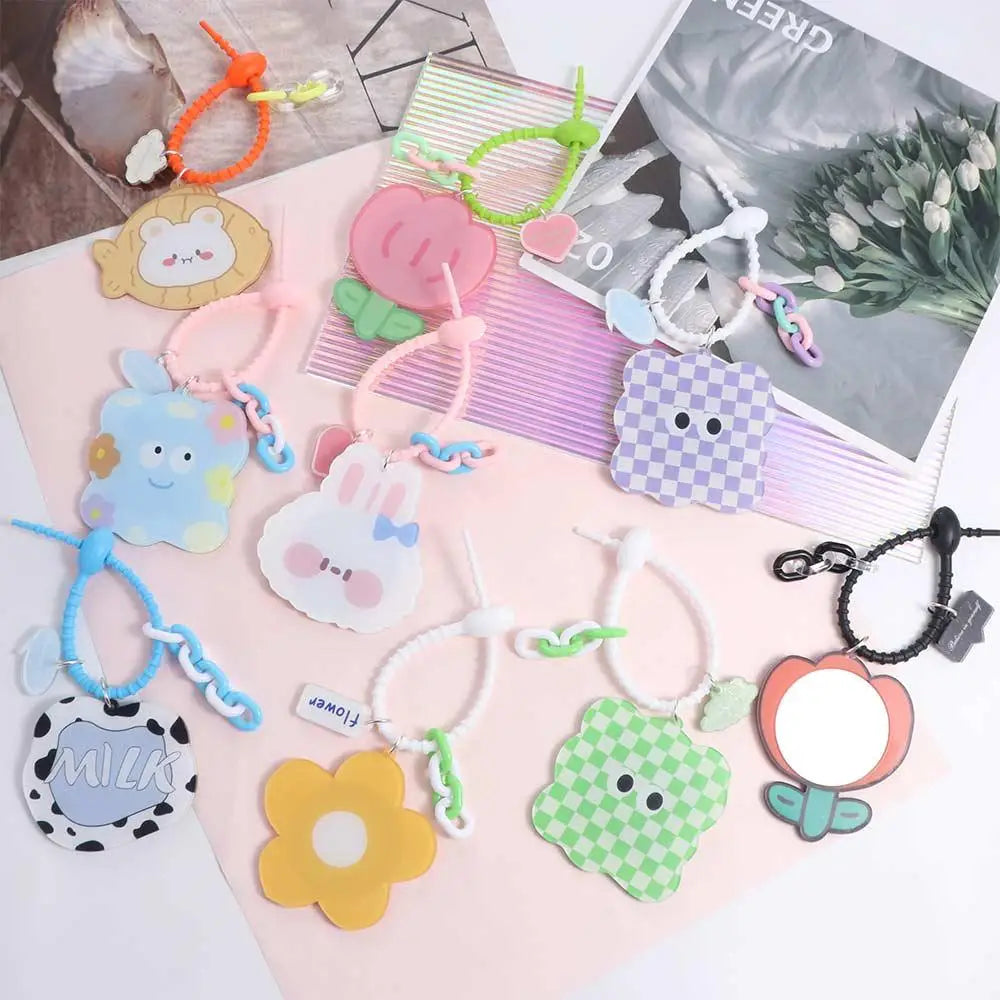 Tulip Flower Small Mirror Cartoon Keychain Little Bear Acrylic Zpaxo