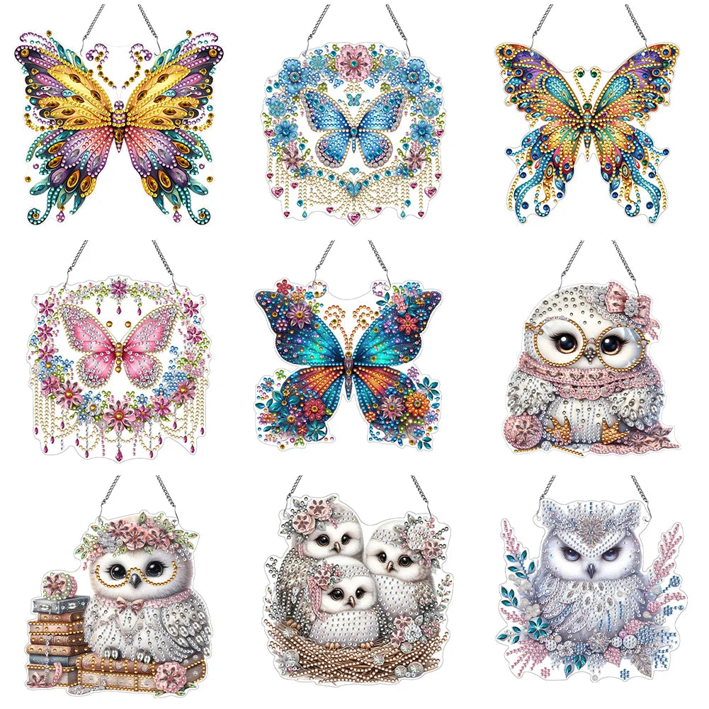 Single Sided Acrylic Owl Diamond Painting Hanging Pendant 5D DIY Diamond Painting Dots Pendant for Wall Window Zpaxo