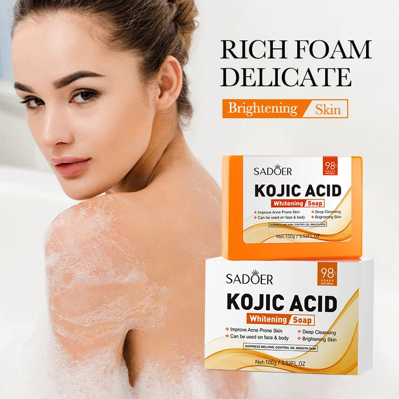 SADOER Kojic Acid Soap – Brightening Face & Body Cleanser Brightening Facial Soap Zpaxo