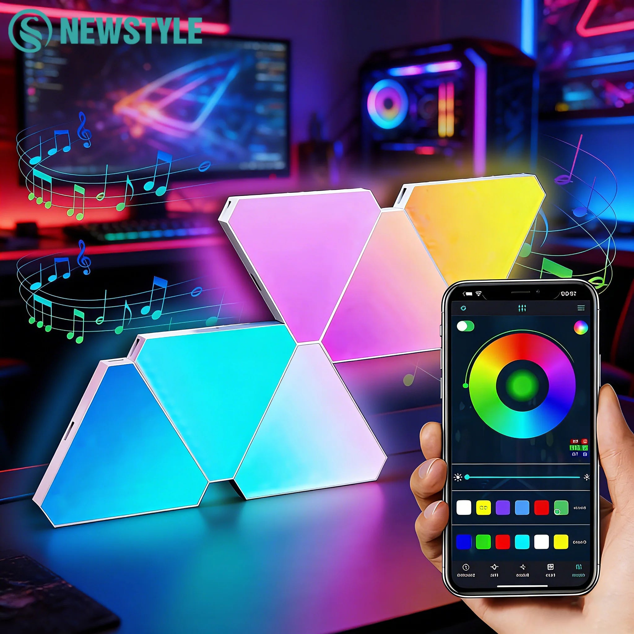 Smart Triangle Night Light For Wall Gaming Room Lights Decor WIFI LED Wall Light Music Sync For Gaming Setup Zpaxo