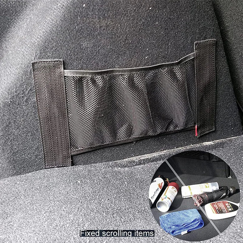 Car Back Rear Trunk Storage Mesh Fixed Straps Interior Organizer