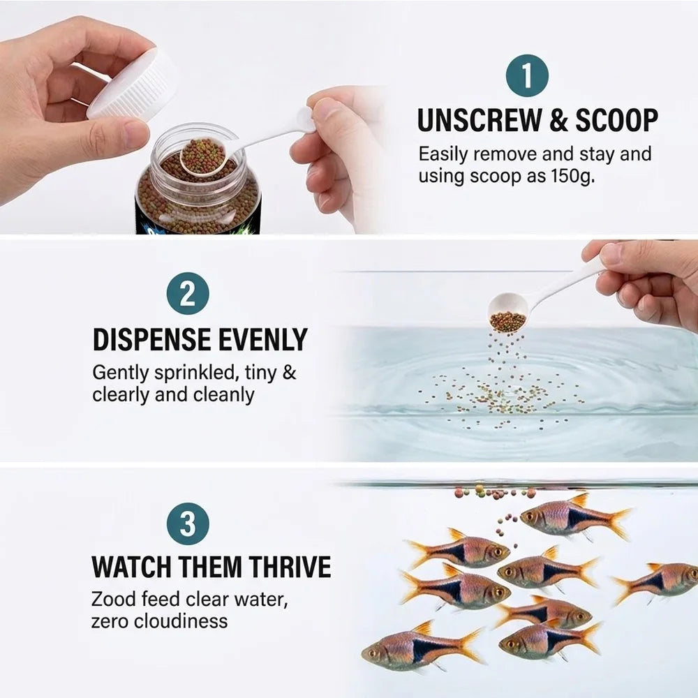 60g/150g Small Tropical Fish Food 0.5-1.5mm Micro Pellets Clear Water Zero Dust Aquarium Nutrition Feed for Guppy Tetra Betta Zpaxo