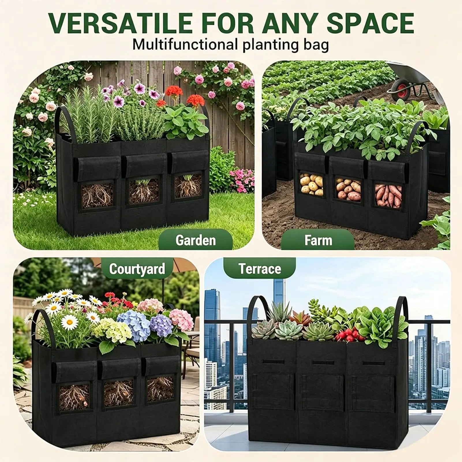 Grow Bags Breathable Potato Growing Container with Handles Vegetable Growing Bags for Home Garden Backyard Terrace Courtyard Zpaxo