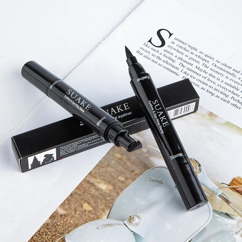 Double Head Quick Drying Liquid Eyeliner Pen Black Triangle Eye Liner Stamp Eyeliner Waterproof Liquid Eye Liner Pencil Cosmetic Zpaxo