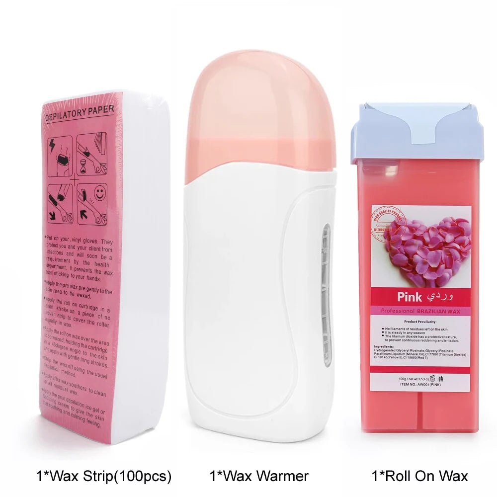 Roll-On Electric Waxing Kit – Hair Removal for All Skin Types Roll-On Waxing Kit Zpaxo 072-W-Rose EU Plug