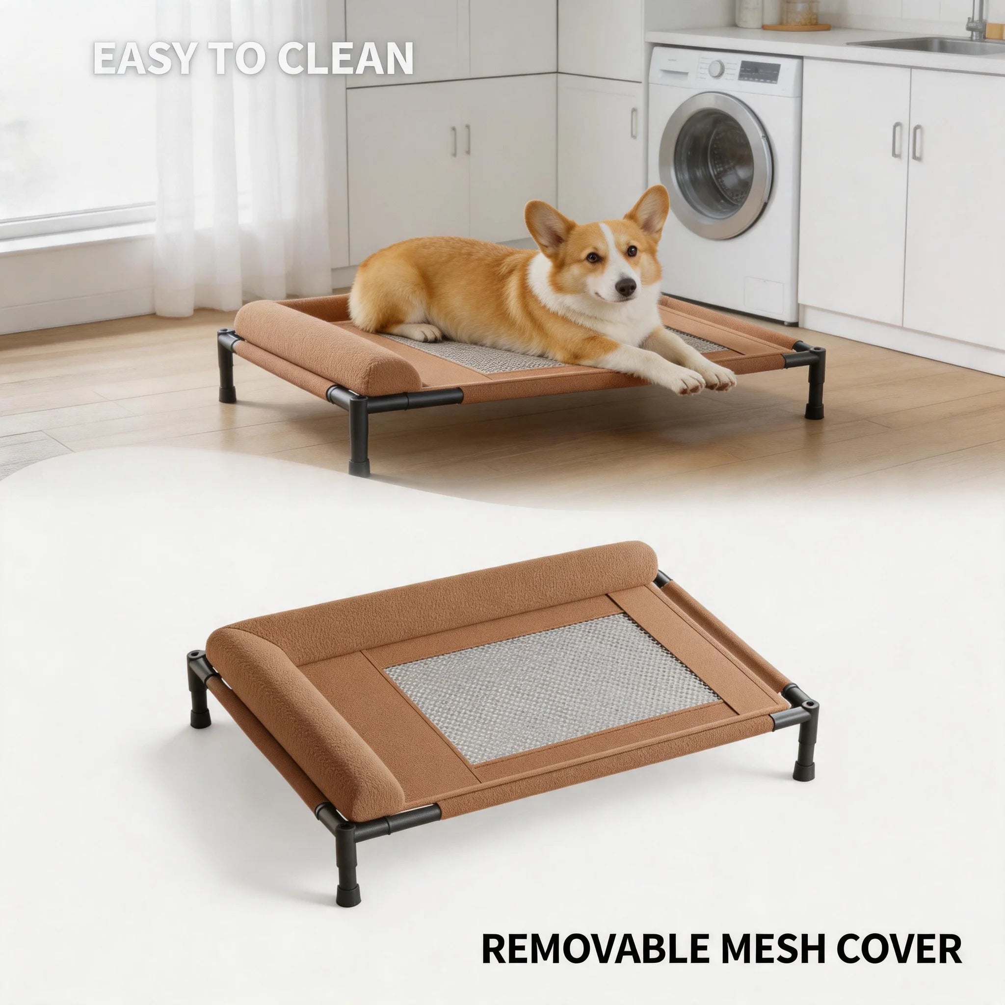 Elevated Mesh Dog & Cat Bed – Raised Sofa with L-Shaped Pillow