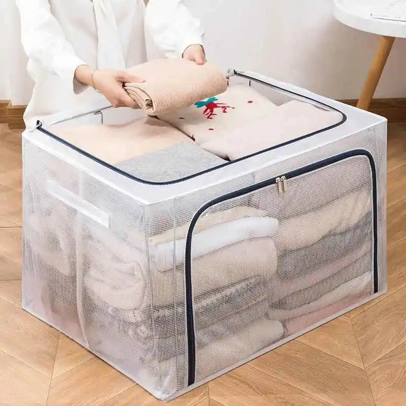 Transparent Large Zipper Clothing Storage Box Moving Storage Box Waterproof Toy Organizer Staable Box Durable Fabric Material Zpaxo As shown 40 30 20cm 24l 40 30 20cm