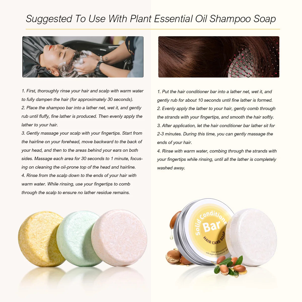 Plant Essential Oil Hair Conditioner Soap Rich in Argan Oil Coconut Oil Jojoba Oil Deep Hair Care Soap Used with Shampoo Soap Zpaxo