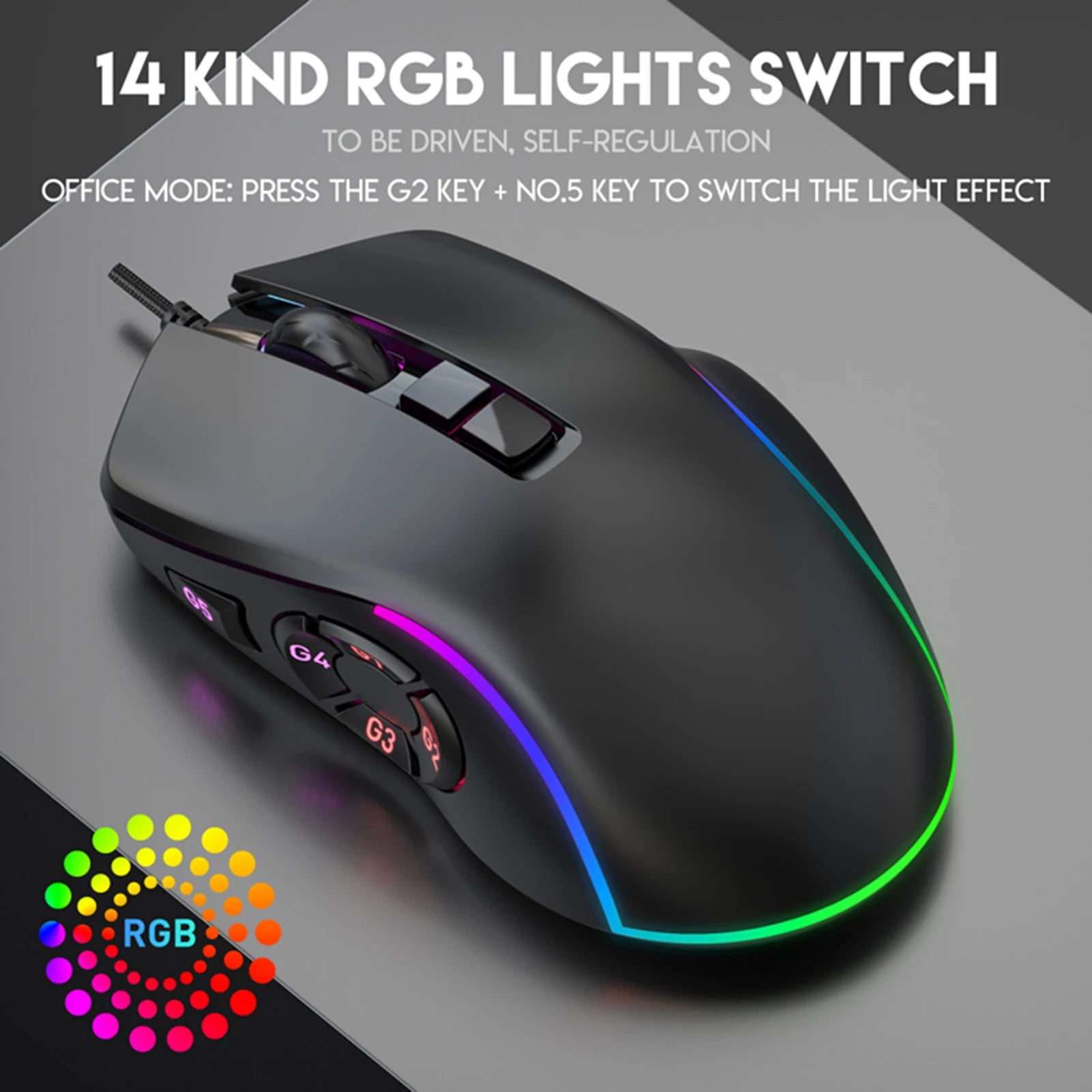 Wired Gaming Mouse DPI 800-12800 RGB Backlit 10 Programmable Buttons 14 Lighting Effects 6 Adjustable for PC Computer Zpaxo