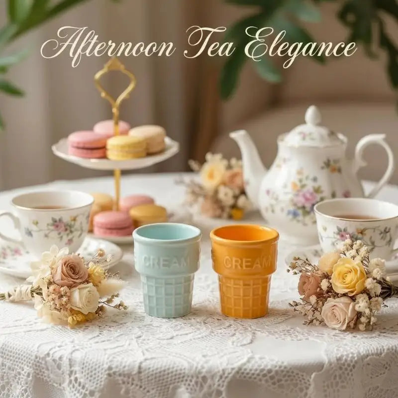Colorful Ceramic Ice Cream Cups Dessert Coffee Mug Waffle Cone Design Zpaxo
