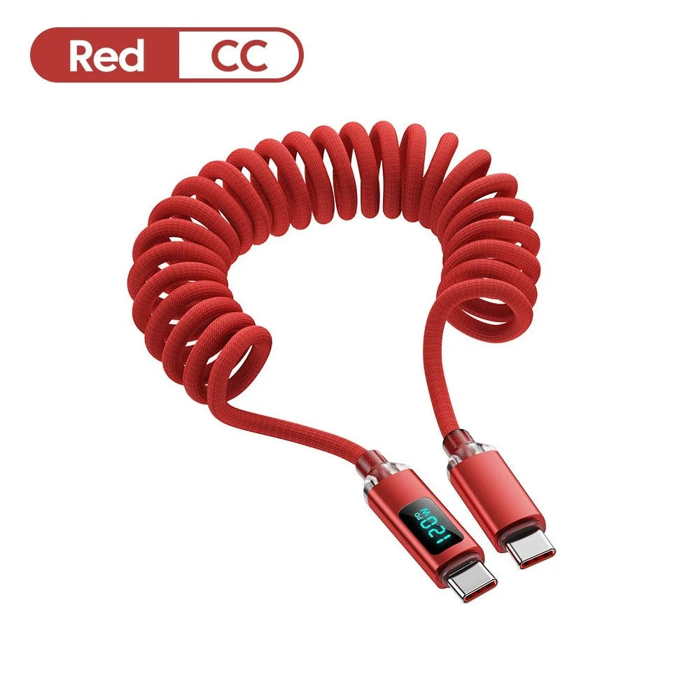120W Retractable USB-C Cable – Fast Charging & Digital Display USB-C Charging Cable Zpaxo Red 1m