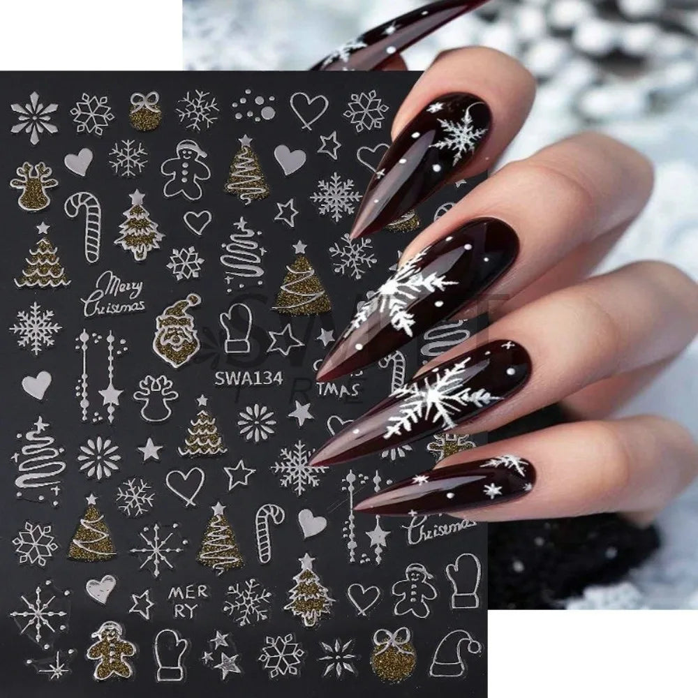 Snowflakes Reflective Glitter Nail Stickers 3D Design Sparkle Christmas Nail Decals Adhesive Nail Decals Winter Holidays Zpaxo
