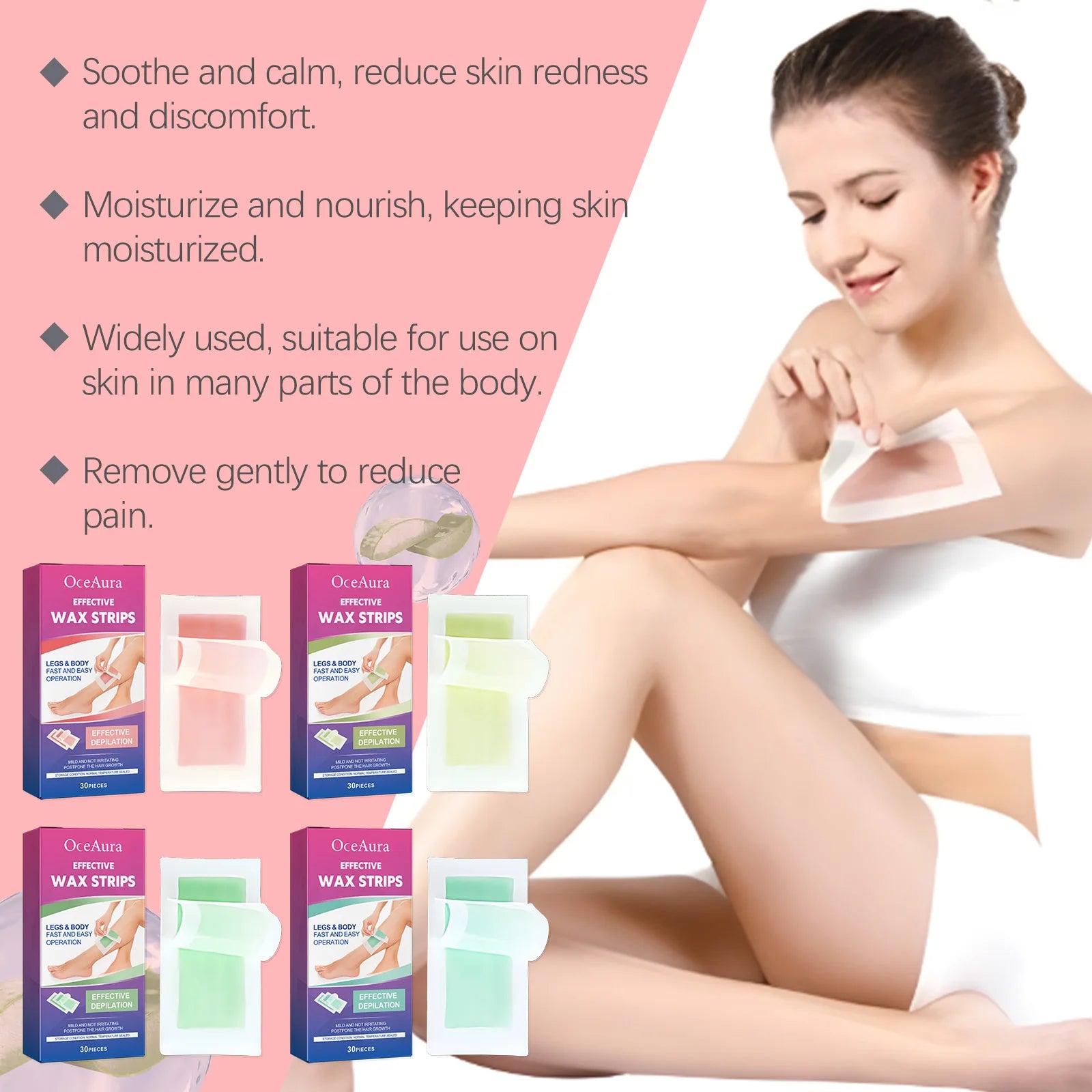OceAura Cold Wax Strips – Body & Face Hair Removal, 30 Pcs Cold Wax Strips Zpaxo