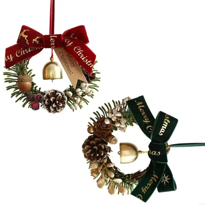 Holiday Door Hanger Pinecones Berries Bells Durable Wooden Christmas