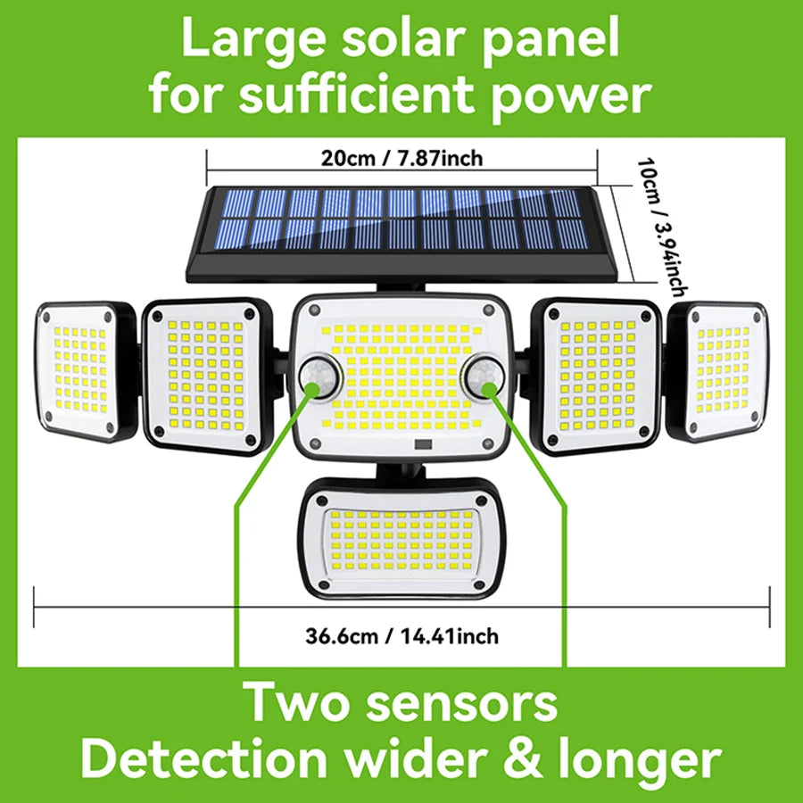 366LED Solar Security Lights Outdoor Motion Sensor Super Bright Solar Lights Waterproof Solar Wall Light 3 Modes Patio Porch Zpaxo