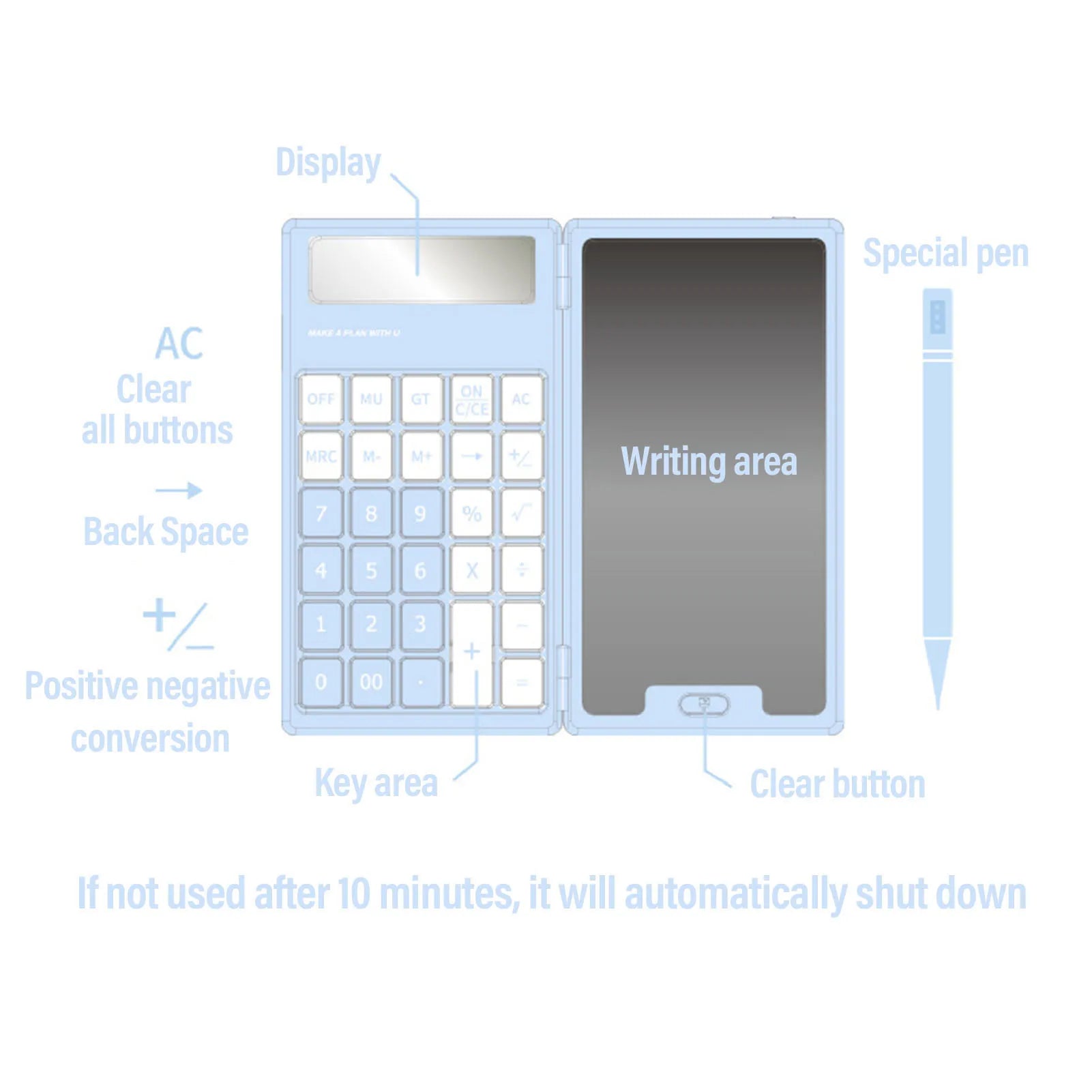 Handwritten Calculator LCD Screen Calculator with Notepad 12 Big Buttons Portable Calculator for Business School Home Work Space Zpaxo