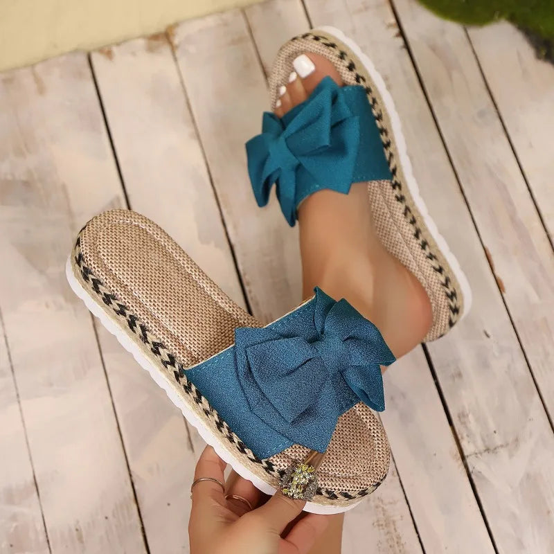 2026 Summer Women's Mid Heels Butterfly Bow Slippers Open Toe Women Zpaxo