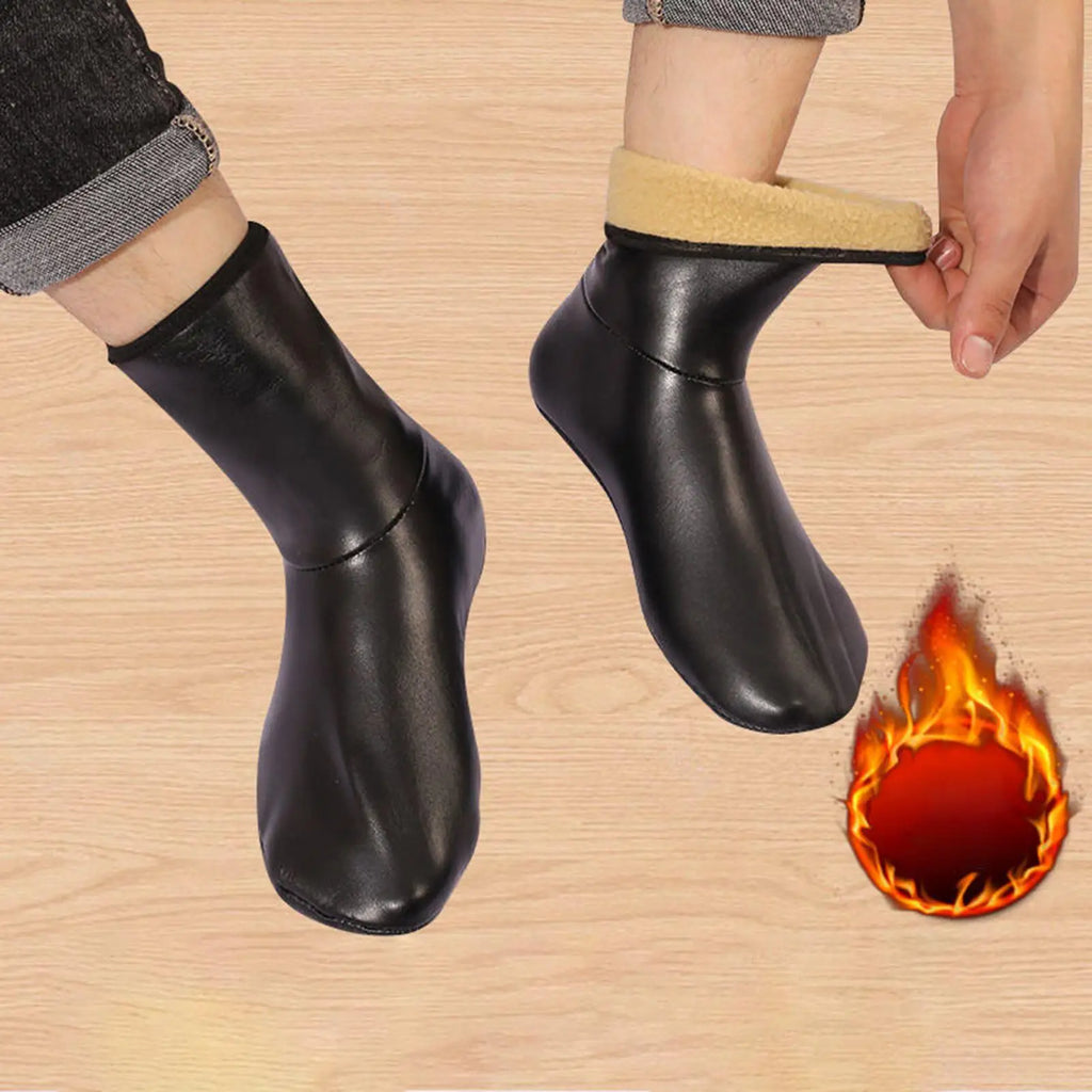 Leather Socks Waterproof Fleece Lined Indoor Outdoor Slip Resistant