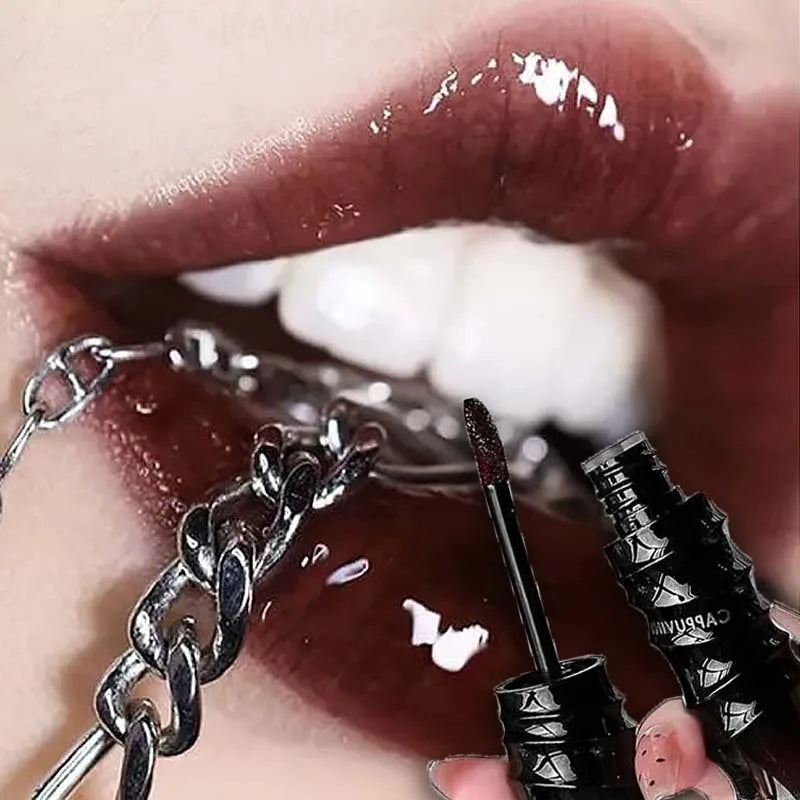 Punk Dark Red Lip Gloss Mirror Shine Moisturizing Texture Non-sticky