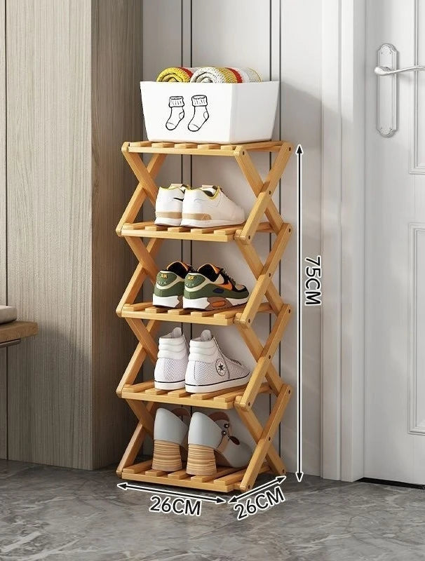 Bamboo Shoe Rack, Foldable Space Saving Shelves for Home and Bedroom - Interior Entry Storage Free Footed Shoe Narrow Shelf Zpaxo 5 layer