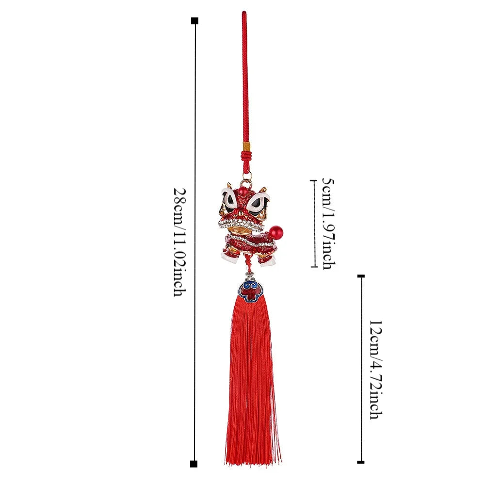 Tassel Lion Dance Creative Ornaments Chinese Style Lucky Lion Dance Car Pendant Red Ancient Mascot Lion Wake Keychain Home Decor Zpaxo