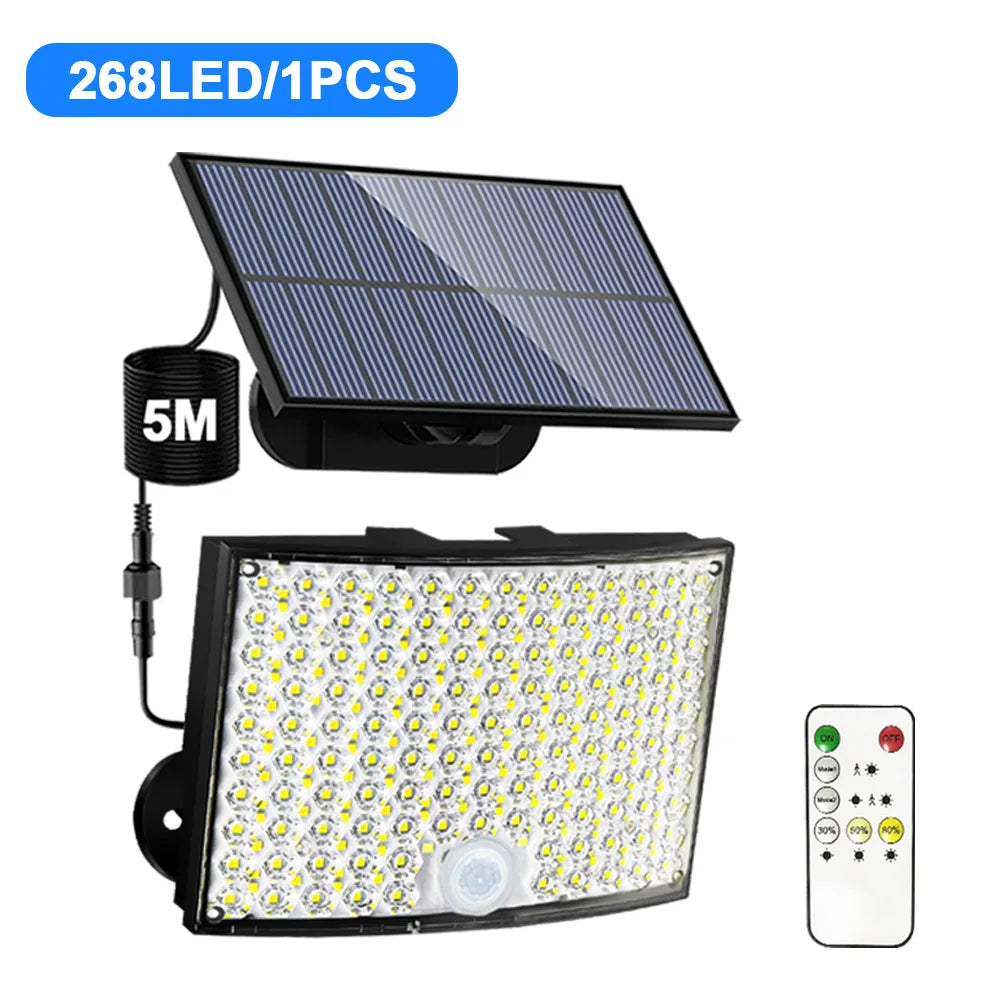 Solar Outdoor Motion Sensor Lights 348/328 LED Security Flood Wall Lamp Remote Control 270° IP65 Waterproof Outdoor Lighting Zpaxo 268LED 1PCS