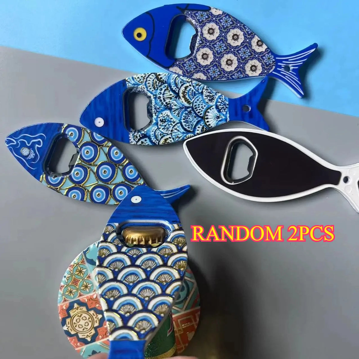 1 Fish Fridge Magnet Bottle Opener Hand Made Acrylic Art Blue Pattern Zpaxo 2pcs