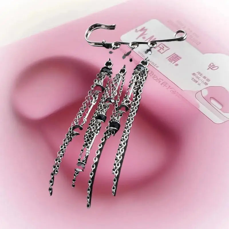 Unique Women's Pearl Chain Tassel Brooch Perfect Accessory Clothing Zpaxo