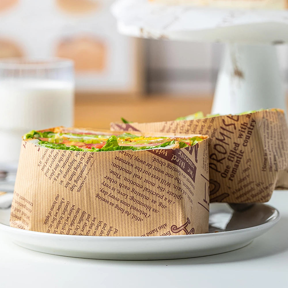 50Pcs Sandwich Wrappers Food Wax Paper Hamburger Fries Bread Baking Oil Paper Wrapping Baking Tools Zpaxo