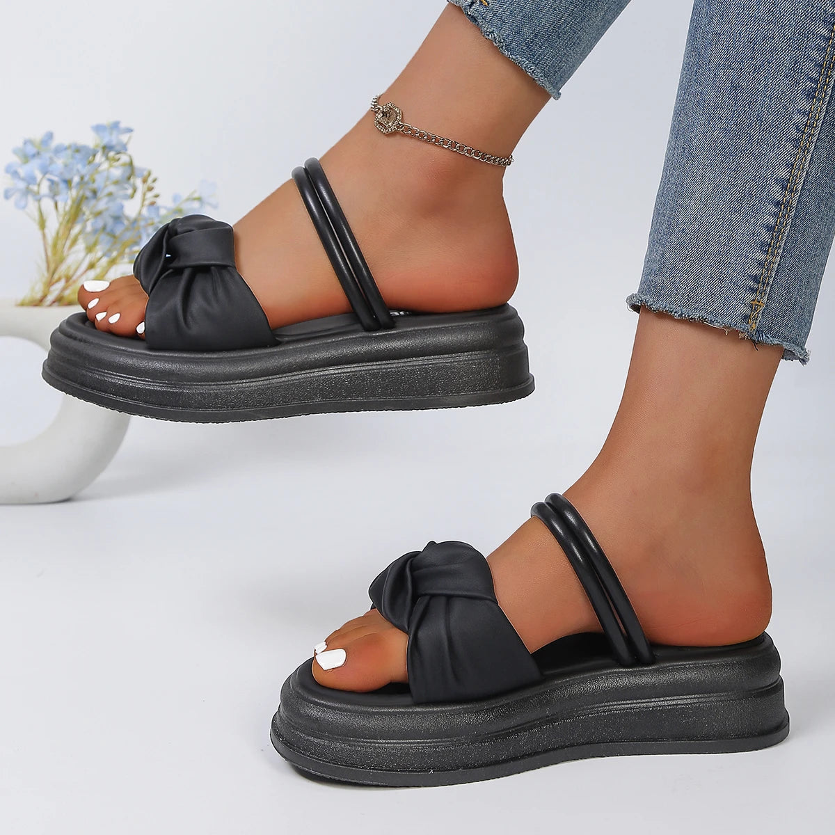 Women Flats Sandals Comfortable Outdoor Slip-on Breathable Summer Zpaxo black 41
