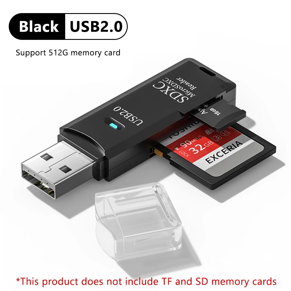 2 In 1 USB 3.0 2.0 Micro SD TF Card Reader High Speed Data Transmission up to 5Gbps Compatibility Multiple for PC Laptops Camera Zpaxo USB 2.0 Black