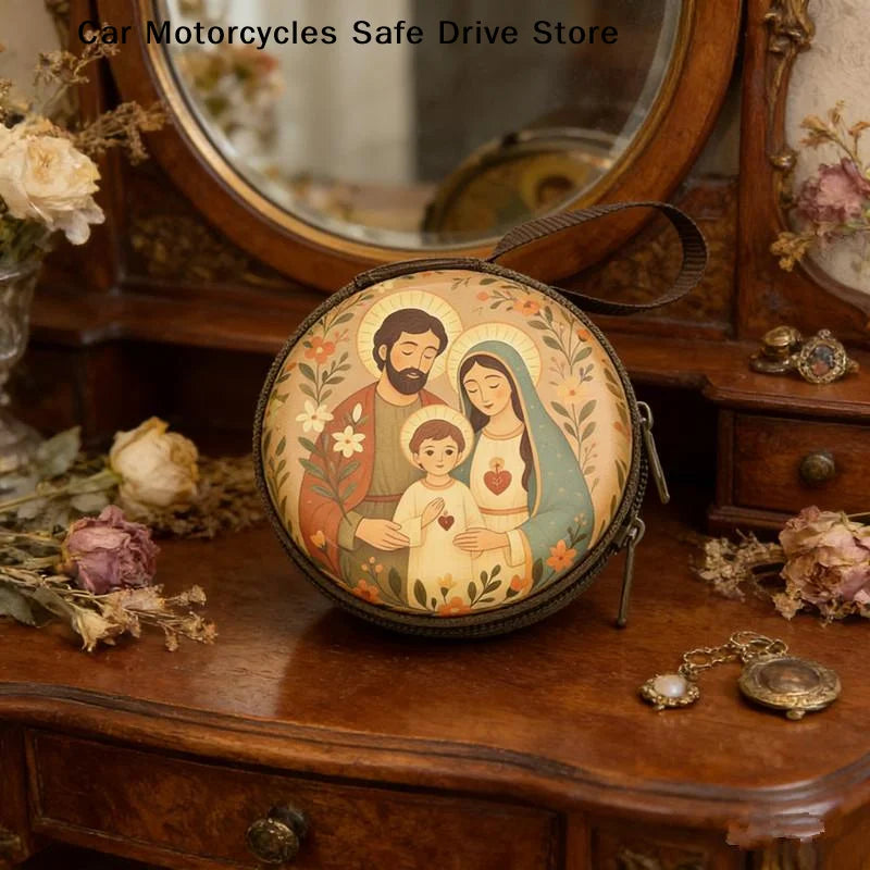 Portable Virgin Mary Jesus Prayer Rosary Storage Bag Mini Zippered