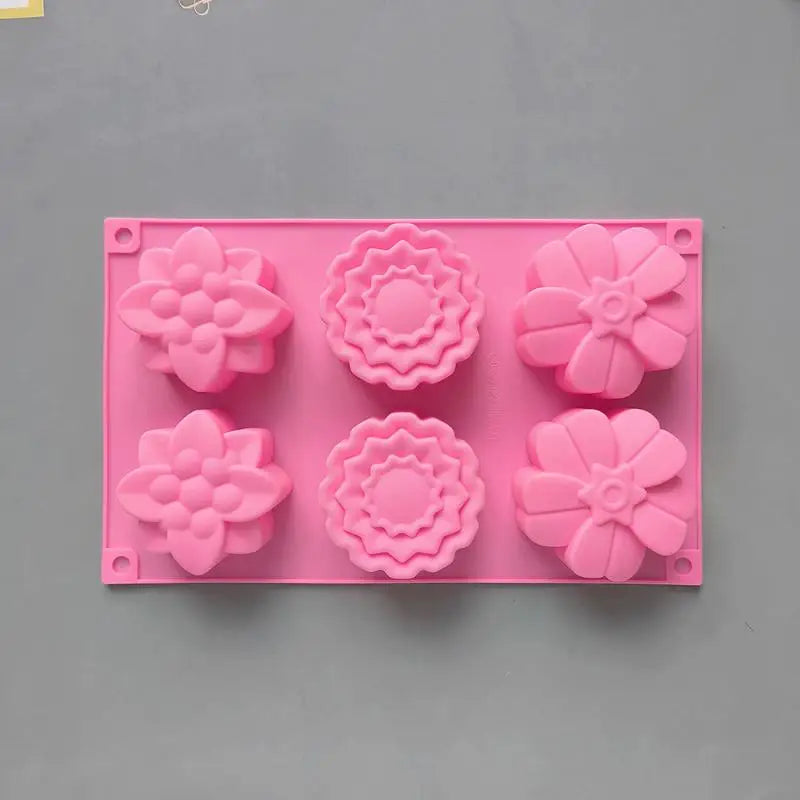 6 Cavity Flowers Silicone Mold DIY Handmade Fondant Cake Baking Chocolate Sugar Cake Tool Resin Polymer Clay Making Mould Zpaxo Dark pink