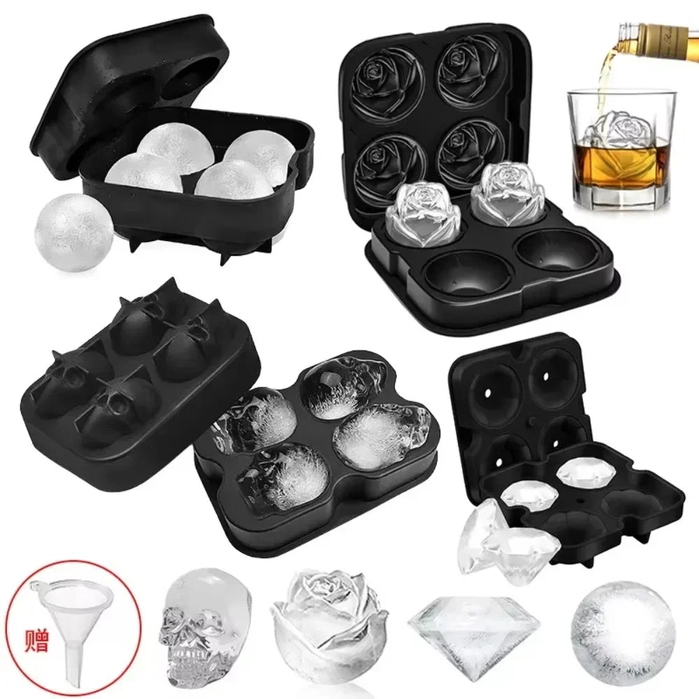 Silicone 3D Balls Skull Diamond Shaped Ice Mold Tray Suitable for Whiskey Party Supplies Reusable Ice Cube Mold Bulk order Whole Zpaxo