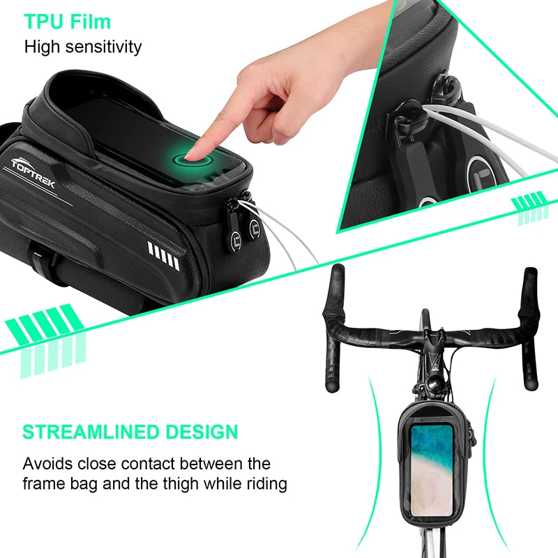 Bike Phone Touch Screen Bag 6.6in Bicycle Reflective Top Tube Bag Shell Water Repellent Front Frame Bag for Road Mountain Cyclin Zpaxo