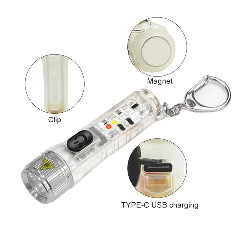 Mini Keychain LED Flashlight – USB-C, IP66, 400LM Torch
