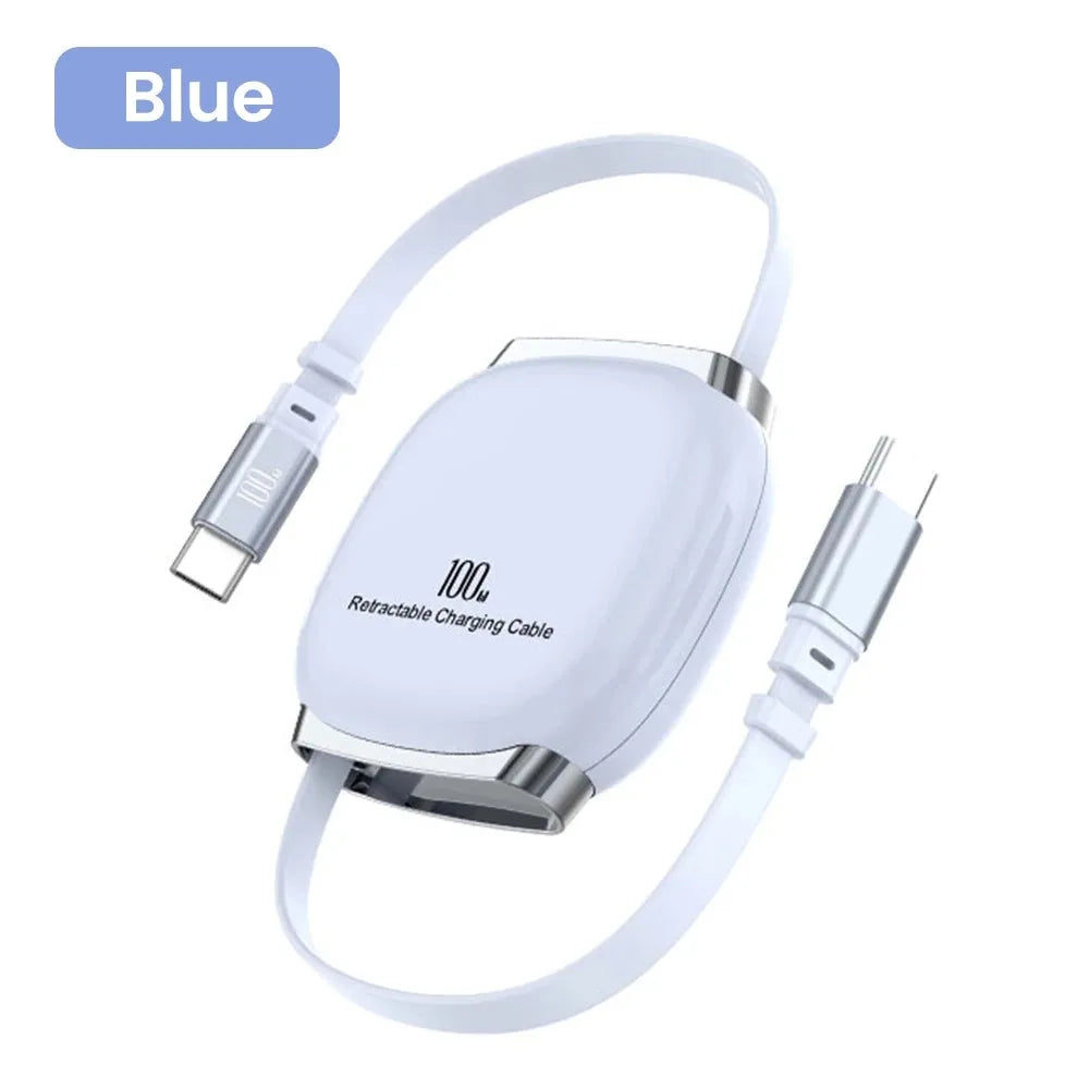 100W Retractable USB-C Fast Charging Cable – 1M PD Type C USB-C Charging Cable Zpaxo Blue