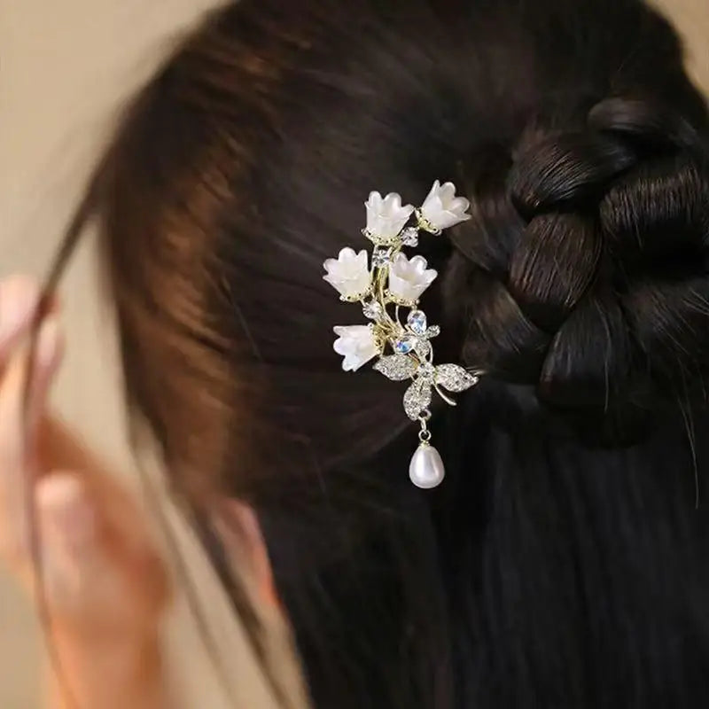 U-shaped Flower Hairpins Women Handmade Vintage Chinese Hanfu Lily Zpaxo