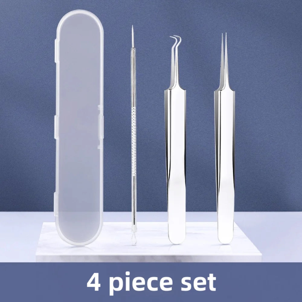 Premium Curved Acne Needle Stainless Face Skin Care Blackhead Tweezers Kit Professional High Hard Blackhead Remover Zpaxo 4pcs Set