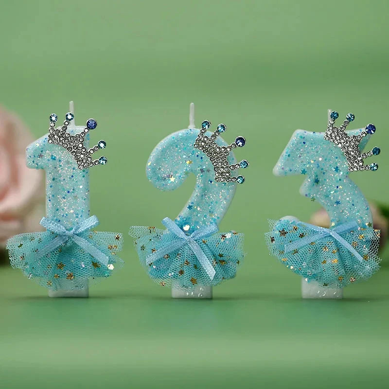 Cake Candles Blue Crown Dress Birthday Number Children's Theme Party